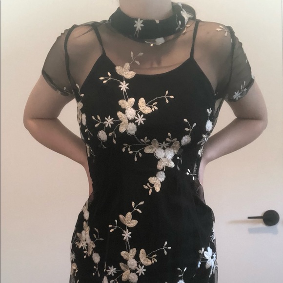 (219) Black Sheer Floral Mini Dress - Picture 16 of 16